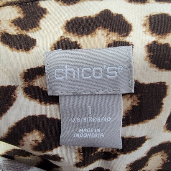 Chicos animal print long sleeves blouse size 1 beige brown Button up - Picture 5 of 6